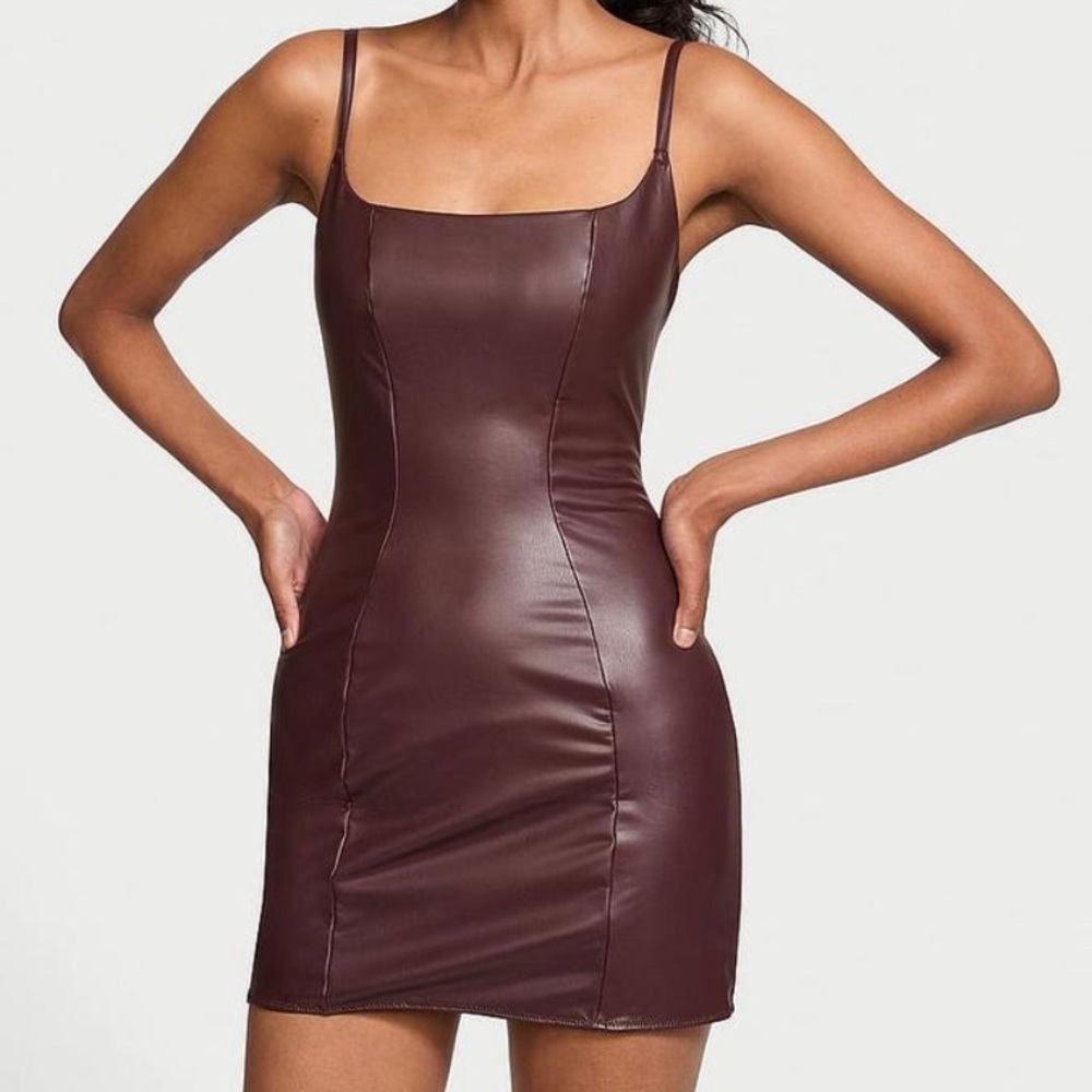 Victoria's Secret Maroon Faux-Leather Spaghetti Strap Mini Dress